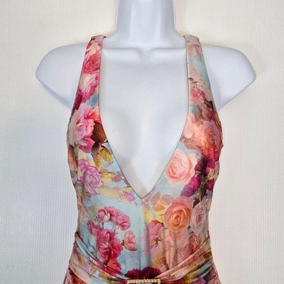 L'Agence Lisa Soft Cloud One Piece Swimsuit Floral Deep V Pearl Buckle Small NEW - Picture 4 of 9